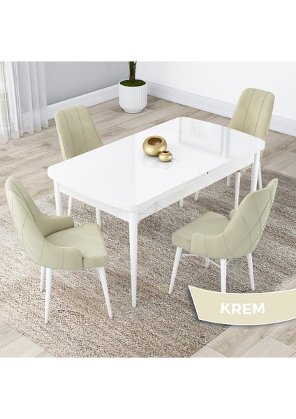 Concept Kar Serisi, 80X132 Açılabilir Mdf Mutfak Masa Takımı, Beyaz Masa 4 Sandalye