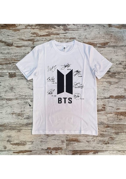Bts Imza Baskılı Unisex T-Shirt Army Kolye Army Bileklik 3 Lü Kombin