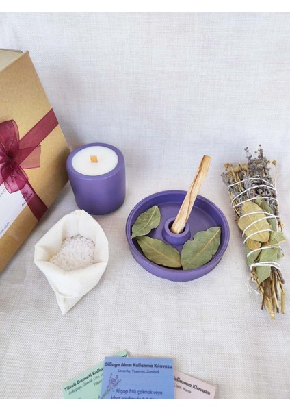 Arınma Tütsülük Set Vegan Kiraz Çiçeği Sedir Kokulu Soya Mumu Palo Santo Adaçayı Lavanta Tütsü Seti