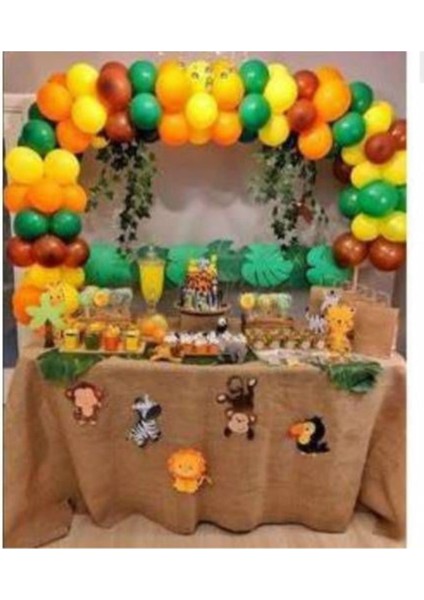 100 Adet Metalik Balon ve 5 Metre Balon Zinciri Seti, Safari Orman Temalı Uçan Balon Parti Seti