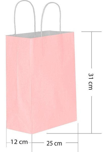 Büyük Boy 25X31 cm Büküm Saplı Kağıt / Karton Çanta-Poşet Pembe