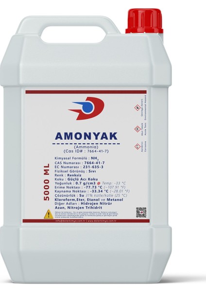 Dolar Kimya Amonyak (Sıvı) | Amonyum Hidroksit | 5 Litre