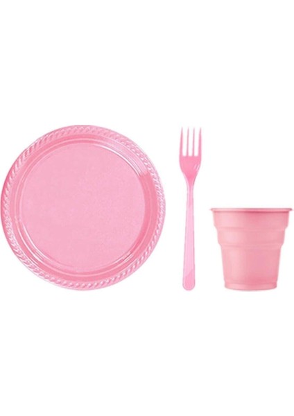 Plastik Tabak Bardak Çatal Set 25 Kişilik Pembe