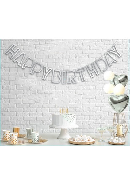 Gümüş Içi Boş Happy Birthday Banner