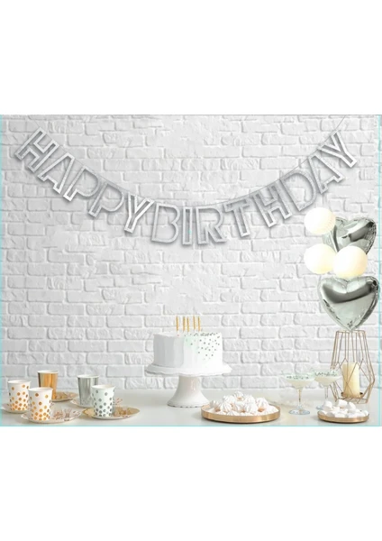 Tatlı Günler Gümüş Içi Boş  Happy Birthday Banner