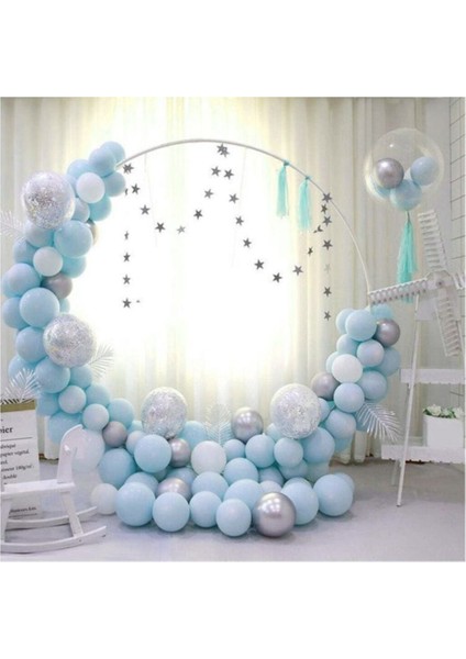 50 Adet Mavi Makaron Gümüş Krom Konfetili Balon Zincir Seti