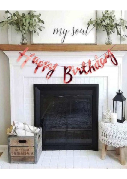 Happy Bırthday Parlak Rose Gold Banner Süs (2 Metre)