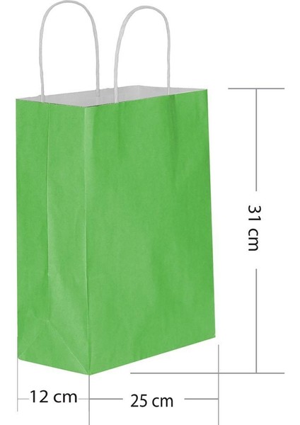 5 Li Büyük Boy 25X31 cm Büküm Saplı Kağıt / Karton Çanta-Poşet Yeşil