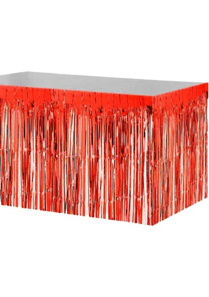 Püsküllü Metalize Masa Eteği Kırmızı