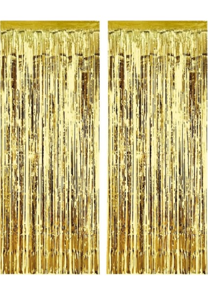Işıltılı Püsküllü Arka Fon - Kapı Duvar Perdesi Metalik Gold
