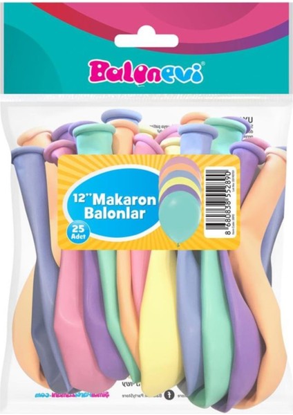 25'li Karışık Makaron Balon 12 Inç