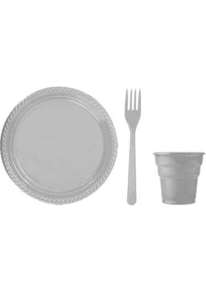 Gri Plastik Tabak Seti 25'li