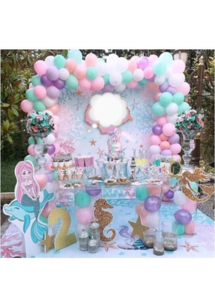 50 Adet Deniz Kızı Konsept Özel Gün Parti Süslemeleri Balon Set ve Balon Zinciri