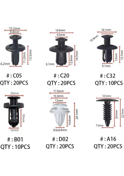 6 Boyutu 100 Adet Oto Fastener Klip Tampon Kapı Pervazı Tutucu Raptiye SETI-100 Parça-6 Çeşit