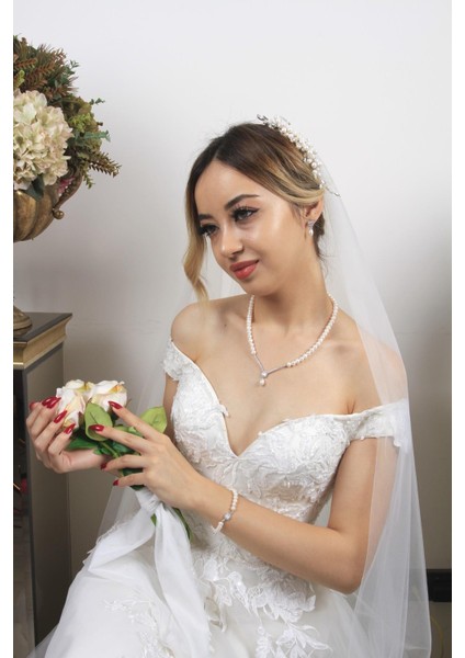 BIRINCI1926 14 Ayar Beyaz Altın Kadın Baget Inci Kolye Bileklik Küpe Üçlü Set fiyatları
