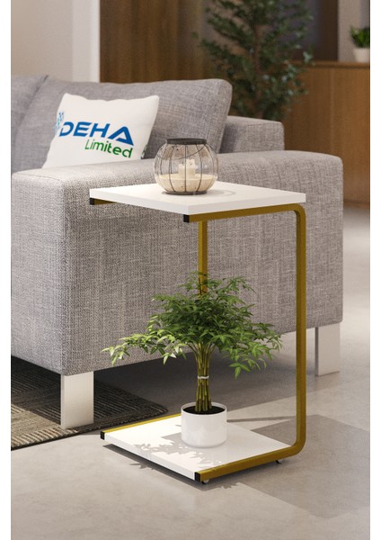 Modern Tasarım Iki Katlı Tekerlekli Gold Servis Sehpası Koltuk Yan C Sehpa Zigon Sehpa