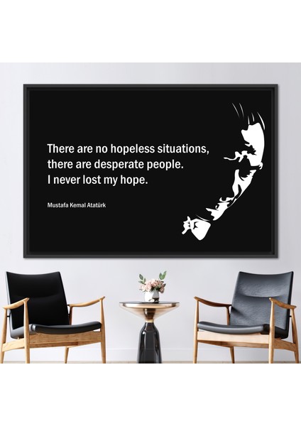 1 Parça Siyah Çerçeveli Kanvas Tablo, Ataturk, Ataturk Silueti Kanvas, Motivasyonel Posteri,