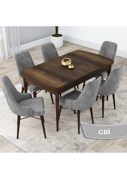 Concept Kar Serisi Açılabilir 80 x 132 cm Mdf Mutfak Masa Takımı Barok Ahşap Desen Masa 6 Sandalye