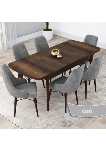 Concept Kar Serisi Açılabilir 80 x 132 cm Mdf Mutfak Masa Takımı Barok Ahşap Desen Masa 6 Sandalye fiyatları