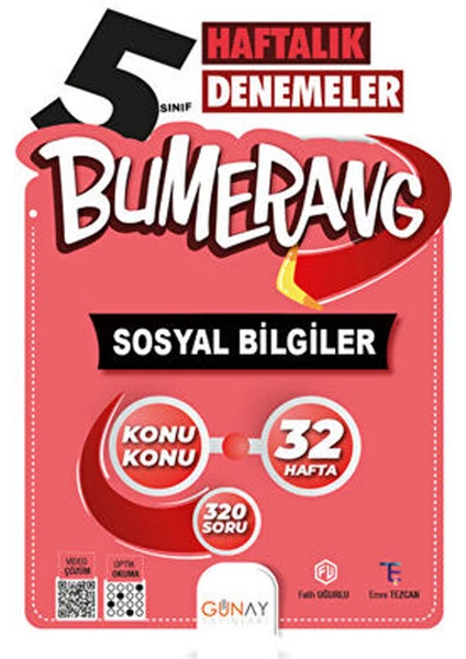 Günay Yayınları Bumerang 5. Sınıf Sosyal Bilgiler Haftalık Denemeler 32 Hafta 320 Soru (2022-2023)