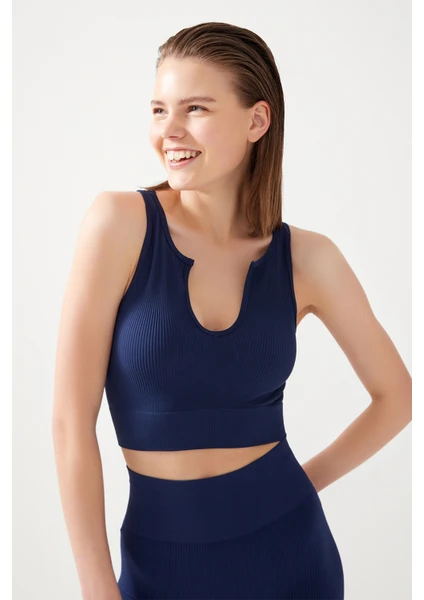 Los Ojos Kadın Lacivert Askılı Fitilli Crop Top Büstiyer Scoop