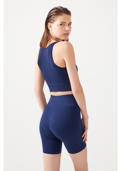 Los Ojos Kadın Lacivert Askılı Fitilli Crop Top Büstiyer Scoop