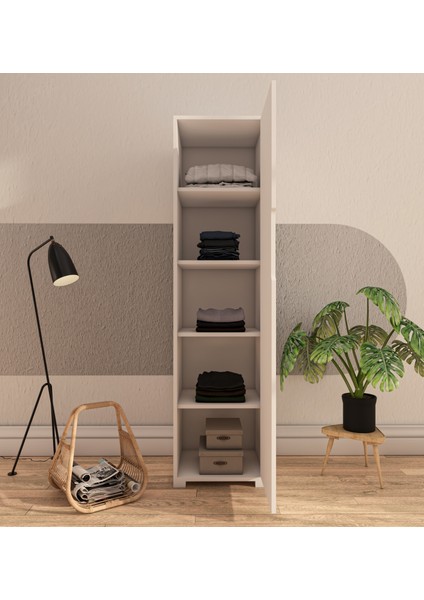 Vertex Mobilya Flora 1 Kapaklı 5 Raflı Gardırop Beyaz Elbise Dolabı