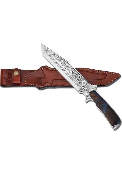 Bora 504 Büyük Shogun Ceviz Epoksi Sap Gravürlü Bıçak