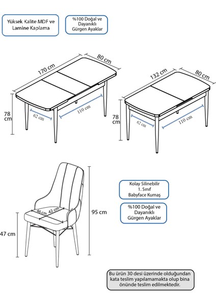 Concept Kar Serisi 80 x 132 cm Açılabilir Mdf Mutfak Masa Takımı Beyaz Masa 6 Sandalye