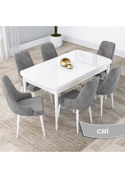 Concept Kar Serisi 80 x 132 cm Açılabilir Mdf Mutfak Masa Takımı Beyaz Masa 6 Sandalye