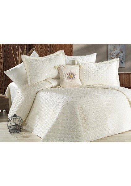 Melodie Çift Kişilik Yatak Örtüsü 4 Parça Krem Krem