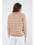 Kadın Çizgili Polo Yaka Triko Kazak 5