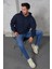 Erkek Oversize Kapüşonlu Kanguru Cepli Ribanalı Uzun Kollu Basic Sweatshirt 3