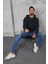 Erkek Oversize Kapüşonlu Kanguru Cepli Ribanalı Uzun Kollu Basic Sweatshirt 3