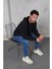 Erkek Oversize Kapüşonlu Kanguru Cepli Ribanalı Uzun Kollu Basic Sweatshirt 2