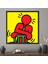 1 Parça Siyah Çerçeveli Kanvas Tablo, Keith Haring, Red Man Baskılı, Adam Duvar Süsü, 1