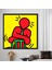 1 Parça Siyah Çerçeveli Kanvas Tablo, Keith Haring, Red Man Baskılı, Adam Duvar Süsü, 2