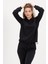 Kadın Kapüşonlu Siyah Sweatshirt ve Eşofman Takımı Scuba Kumaşı 2