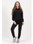 Kadın Kapüşonlu Siyah Sweatshirt ve Eşofman Takımı Scuba Kumaşı 3