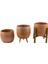 Ev Dekorasyon Yan Çizgi Desenli Toprak Saksı Saksılık Salon Çiçeklik Üçlü Set - 19 CM 1