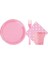 Pembe 25 Kişilik Plastik Bardak Çatal Tabak Puantiyeli Peçete Takımı Parti Seti 1