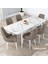 Concept Kar Serisi Açılabilir 80 x 132 cm Mdf Mutfak Masa Takımı Beyaz Mermer Desen Masa 6 Sandalye 2