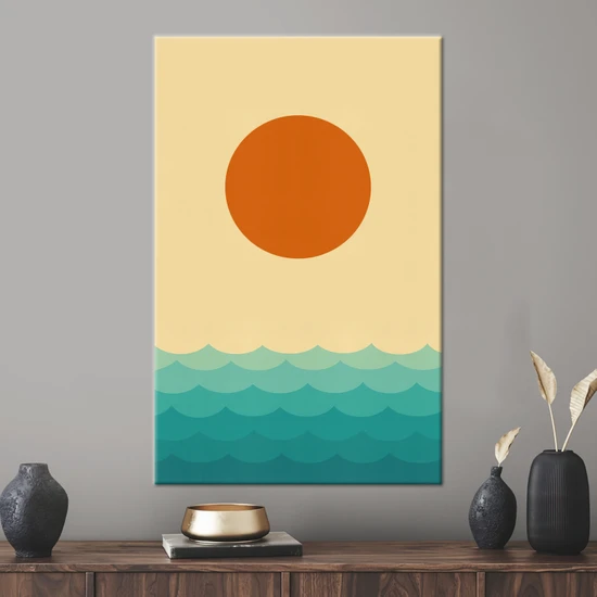 1 Parça Kanvas Tablo, Minimalist Güneş ve Deniz Boyama, Modern Manzara Duvar Süsü,