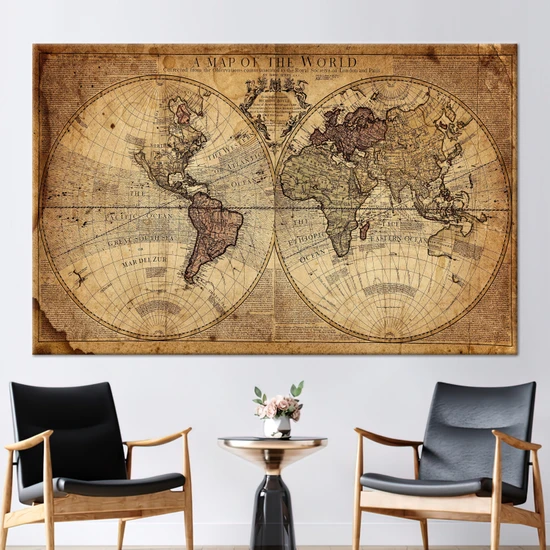 Kayra Export 1 Parça Kanvas Tablo, Eski Dünya Haritası, Eski Harita Kanvas, Eski Dünya Haritası Kanvas Poster,