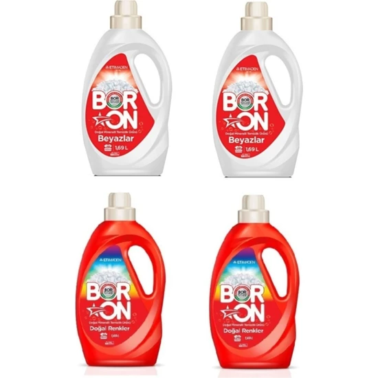 Boron Sıvı Çamaşır Deterjanı Beyazlar İçin 2 x 1,69 lt + Renliler İçin 2 x 1,69