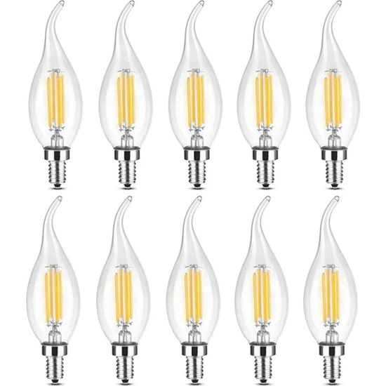 Lambam Rustik LED Ampul 4W E14 Ince Duy Gün Işığı 3200K 10 Adet Kıvrık Mum Ampul