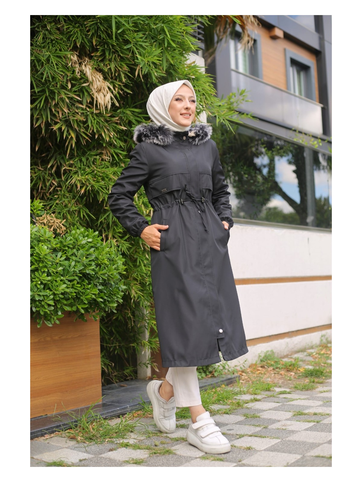 Vibeys Collection Haki Içi Kürklü ve Su Geçirmez Kadın Kışlık Mont & Kaban - Görsel 3