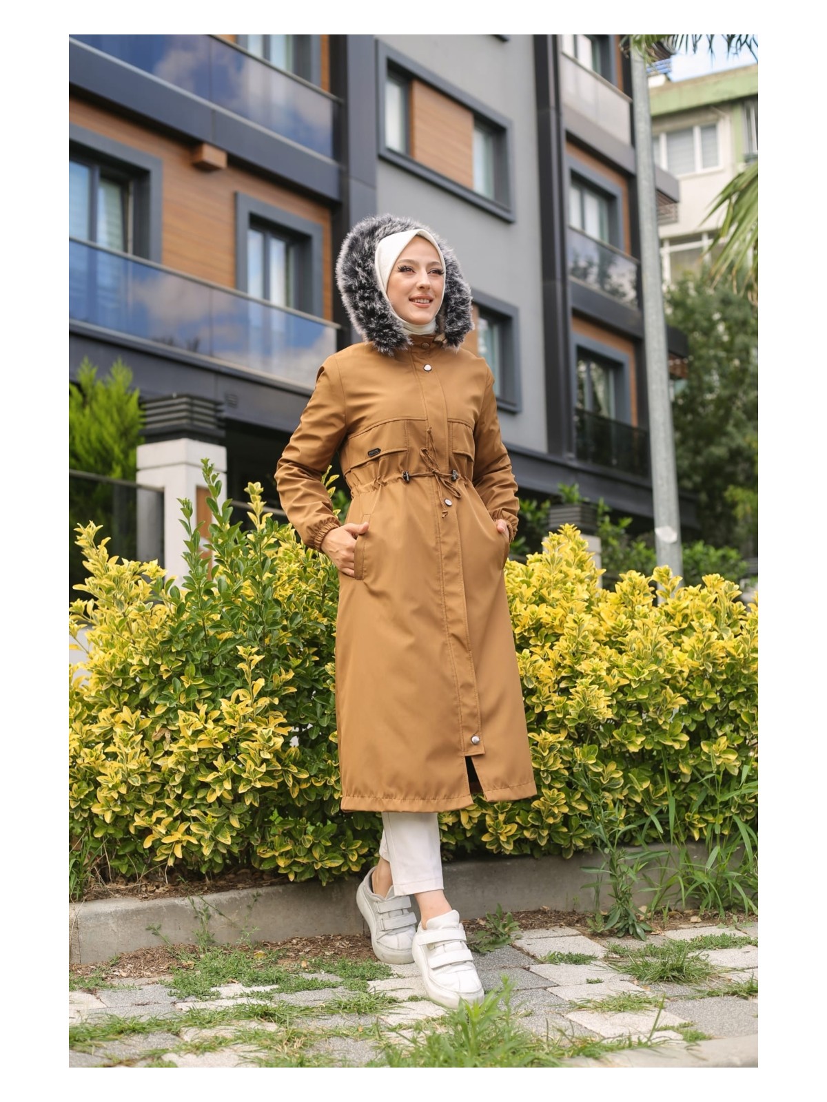 Vibeys Collection Haki Içi Kürklü ve Su Geçirmez Kadın Kışlık Mont & Kaban - Görsel 4