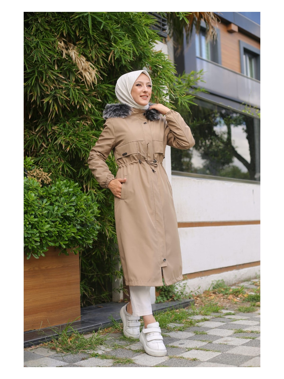 Vibeys Collection Haki Içi Kürklü ve Su Geçirmez Kadın Kışlık Mont & Kaban - Görsel 6