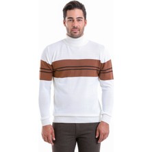 Hatemoğlu Erkek Beyaz Regular Fit Yünlü Desenli Balıkçı Yaka Triko Kazak